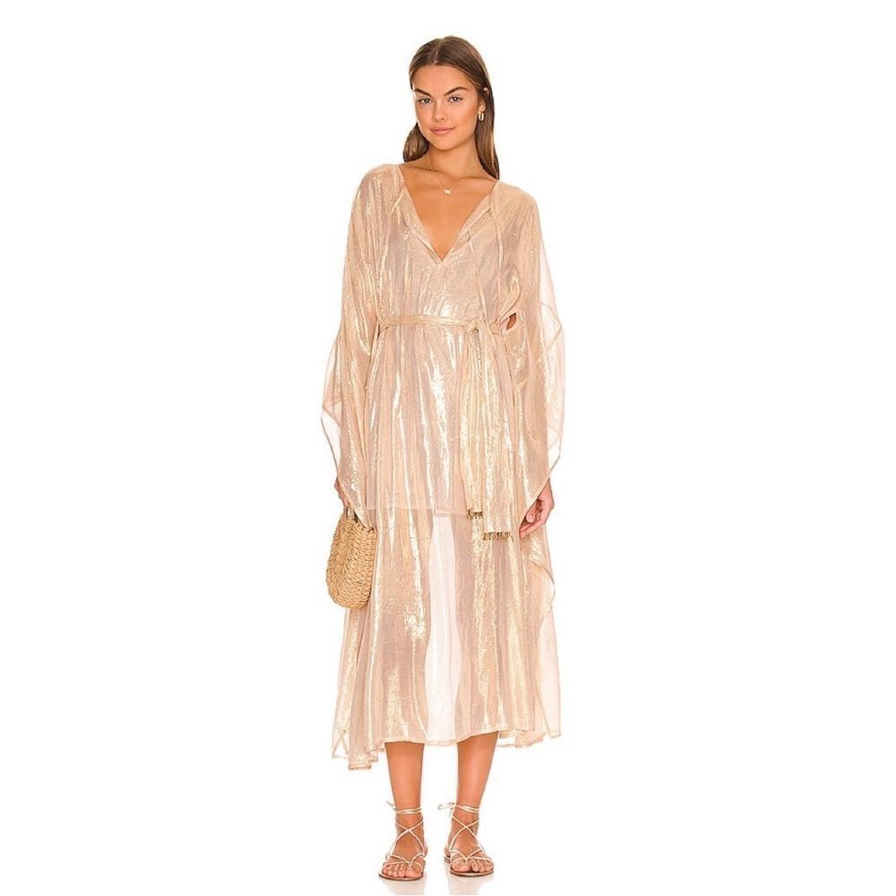 Free People Sundress Shilow Midi Dress in Ios Gold